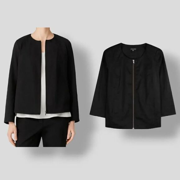 Eileen Fisher Polished Silk Blend Lined Zip Jacket in Black Size Small - Picture 11 of 11